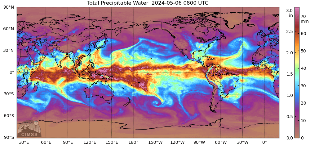 SSMI/SSMIS/TMI-derived Total Precipitable Water - East Pacific