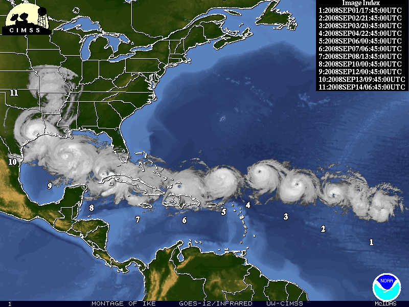 Montage of Hurricane Ike without track (courtesy of CIMSS Tropical Cyclones)