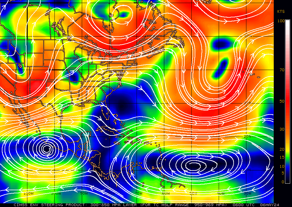 Current 300-850 mb Mean Steering Layer in North Atlantic Basin