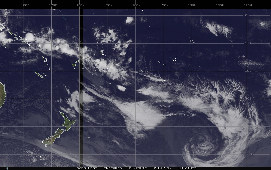 Satellietbeeld van de Zuid Oost West Pacific Oceaan in infrarood
