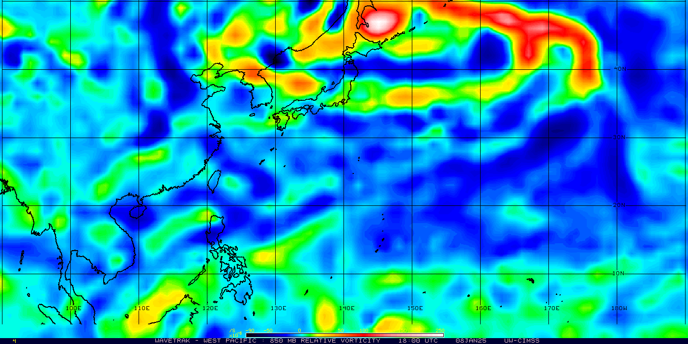 Wavetrak - North West Pacific - 850mb Vorticity - 12 Hours Previous