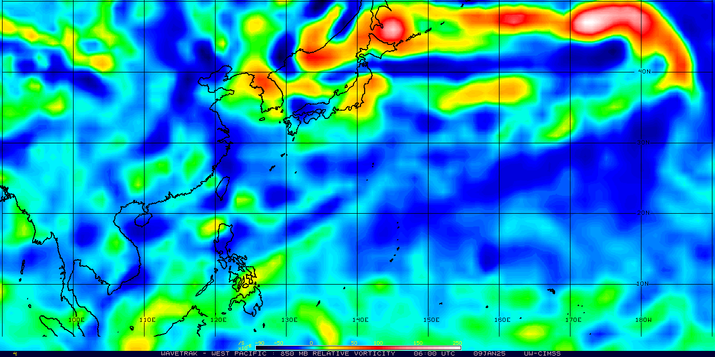 WAVETRAK - North West Pacific - 850mb Vorticity - Latest Available